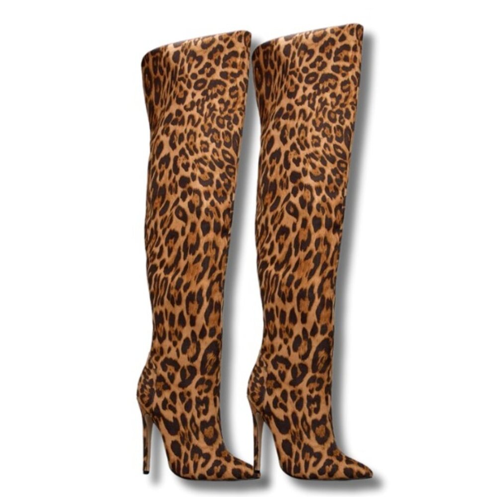 Over The Knee Leopard Print Ladies Size 10 Stiletto Boots Sexy Hot